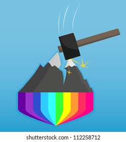 the split mountain and rainbow under it