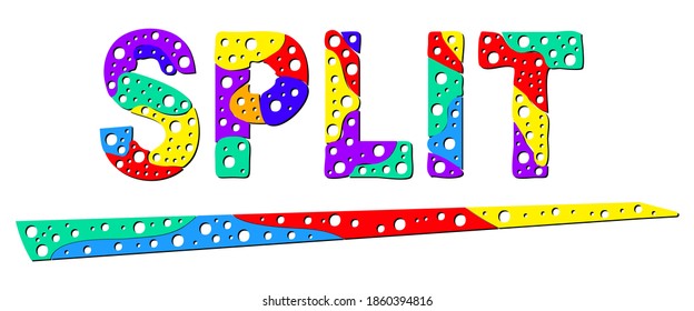 Split. Multicolor bright funny cartoon colorful doodle bubble isolated inscription. Croatian Split for tourist advertising, tour, clothes, t-shirt, souvenir, flyer, postcard. Stock vector picture.