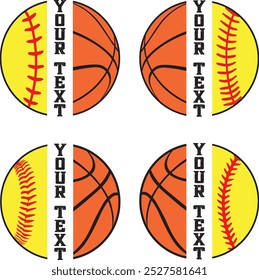 Split Name Sports Balls, Basketball Cut Files, Baseball Clip Art