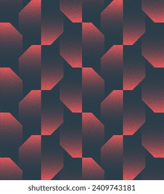 Split Octagons Vector Seamless Pattern Trendy Crimson Classy Abstract Background. Half Tone Art Illustration for Vogue Fashionable Textile. Repetitive Graphical Abstraction Wallpaper Dot Work Texture