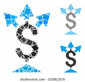 Split payment composition of uneven parts in variable sizes and color tinges, based on split payment icon. Vector rough elements are organized into composition.