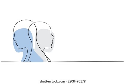 Split Personality disorder . Bipolar disorder. Mental health awareness day. Psychology concept line art. Depression help. Dissociative personality disorder. Mania mood swings guilt despair