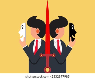Split personality, Mental psychological problems. Businessman with different states of consciousness mind
