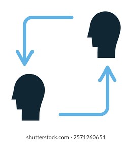 Split Personality Psychology Icon Vector. Minimalist black and blue flat design featuring dual faces concept, mental health, and therapy representation. Education and wellness