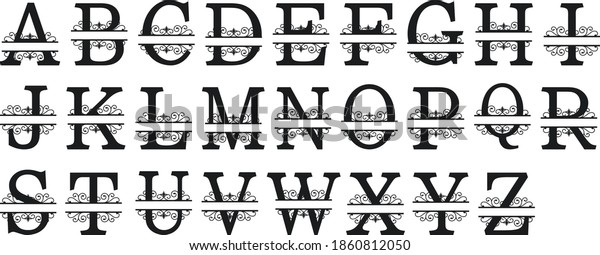 Split Regal Monogram Alphabet Letters Vector Cut\
Files Metal Laser Silhouette Cricut Font A to Z SVG Letters Dxf,\
Svg, Cdr, Eps, AI, Set\
109