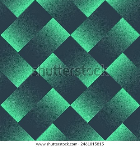 Split Rhombus Seamless Pattern Trend Vector Vibrant Turquoise Abstract Background. Geometric Half Tone Art Illustration for Textile Print. Endless Graphic Dynamic Abstraction Wallpaper. Dotted Texture