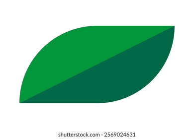 Split round corner, rectangle green leaf. A rectangular shape with two rounded corners isolated on a white background.