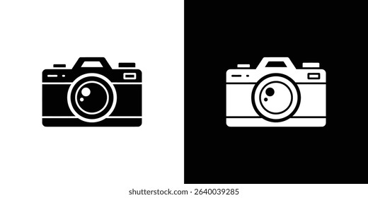 A split screen reveals a simple camera icon, presented in contrasting black and white, capturing the essence of photography in a minimalist design.