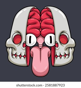 split skull brain cartoon illustration style