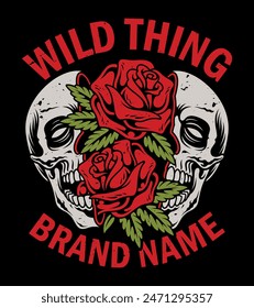 The split skull contains a beautiful rose. For t-shirts, stickers and other similar products.