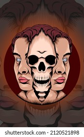 Split skulls head vector illustration