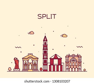 Split skyline, Croatia. Trendy vector illustration, linear style