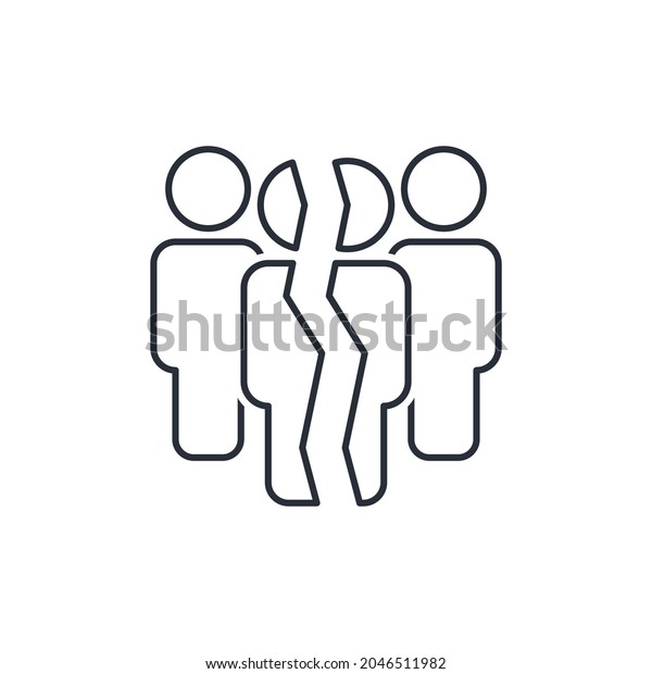 The split of society. Vector linear icon
isolated on white
background.