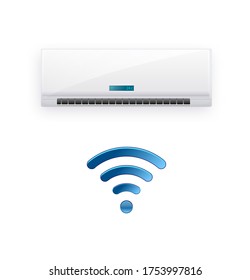 Split system air conditioner inverter. Cool and cold climate control system. Realistic conditioning with WiFi control over the Internet. Vector illustration EPS 10