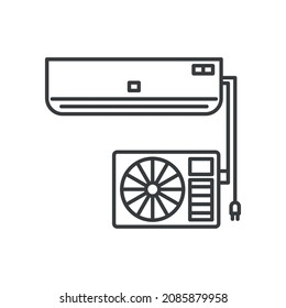 Split system icon. Image of two blocks of the system for ventilation, cooling and heating of air inside the room. Isolated vector on pure white background.