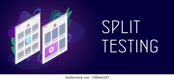 Split test A-B comparison - online experiment comparing A and B web pages with different UI placement of elements to identify better convenience for the end user. Header footer banner vector template