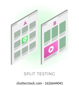 Split testing isometric vector icon. Comparing A and B web pages, online experiment with different elements to identify better user convenience. Split Testing illustration isolated on white background