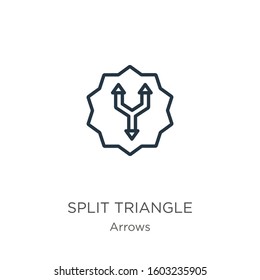 Split triangle icon. Thin linear split triangle outline icon isolated on white background from arrows collection. Line vector sign, symbol for web and mobile