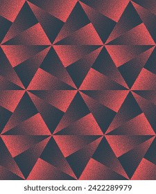 Split Triangles Grid Seamless Pattern Trend Vector Red Abstract Background. Motley Halftone Art Illustration for Textile Print. Endless Graphic Repetitive Stylish Abstraction Wallpaper Dotwork Texture