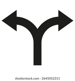 Split turn icon. Left right direction. Black arrow vector. Navigation choice sign.