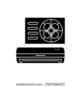 Split type of AC icon. Air conditioning. HVAC for home. Air circulation equipment. Indoor air quality. Isolated vector illustration. Simple filled line drawing.