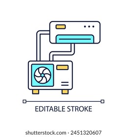 Split type of AC RGB color icon. Air conditioning. HVAC for home. Air circulation equipment. Indoor air quality. Isolated vector illustration. Simple filled line drawing. Editable stroke