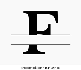 Split uppercase letter initial monogram design vector graphic for letter f