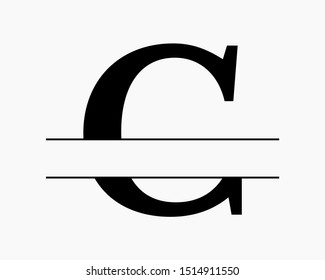 Split uppercase letter initial monogram design vector graphic for letter C