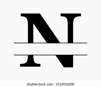 Split uppercase letter initial monogram design vector graphic for letter N