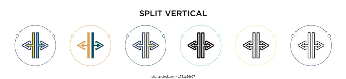 Split vertical icon in filled, thin line, outline and stroke style. Vector illustration of two colored and black split vertical vector icons designs can be used for mobile, ui, web