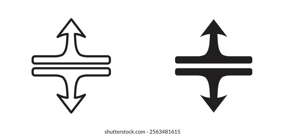 Split vertical icons in outline and fill. vector illustration for ui.