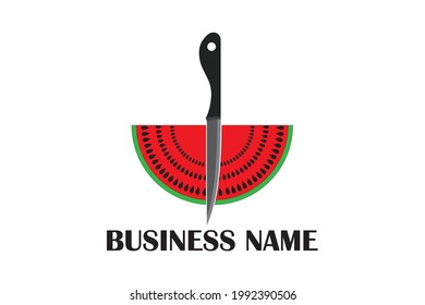 split watermelon logo, a combination of watermelon slices and a knife. very suitable for the business of fruit figures, contest icons, fruit companies and other fruit-related things