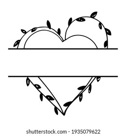 Split Wedding Monogram. Heart-shaped Frame. Hand Drawn Wreath For Wedding Invitation, Birthday Card, Valentins Day Decor. Vector Illustration For Holiday Design. For Mr And Mrs, New Family Name Frame.