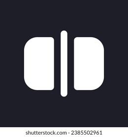 Split white pixel perfect solid ui icon. Divide footage into parts. Editing application function. Silhouette symbol for dark mode. Glyph pictogram on black space for web, mobile. Vector isolated image