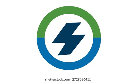 Ein Split-Color-Ring umgibt einen weißen Kreis mit einem dunkelblauen Blitz