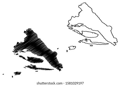 Split-Dalmatia County (Counties of Croatia, Republic of Croatia) map vector illustration, scribble sketch Split Dalmatia (Brac and Hvar island) map