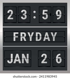 Split-flap clock and calendar. Vintage style. Vector illustration