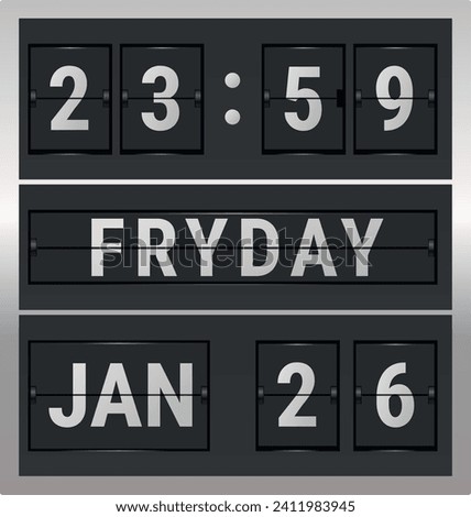Split-flap clock and calendar. Vintage style. Vector illustration