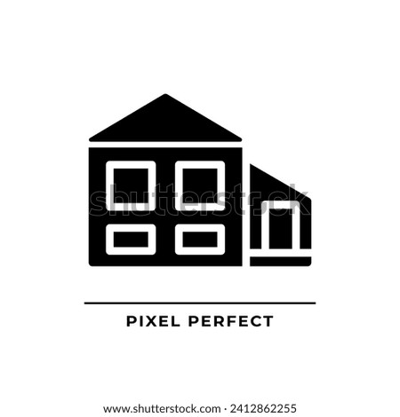 Split-level house black glyph icon. Bi-level home. Detached suburban building. Property buying. Real estate. Silhouette symbol on white space. Solid pictogram. Vector isolated illustration