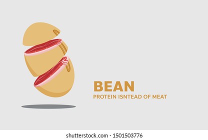 Splitting beans and the inside of the beans is meat. protein from bean concept for Protein instead of meat vegan food and reduce the killing of animals