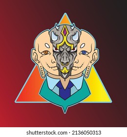Splitting Face Demon Cartoon Style Mascot E-Sport Logo Vector Illustration