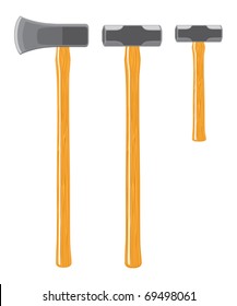 Splitting Maul and Sledge Hammers is an illustration of a spitting maul, sledge hammer and mini sledge hammer. All are three colors and can be easily edited and separated for print or screen print.