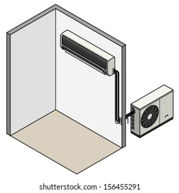 A split-unit reverse-cycle air conditioner.