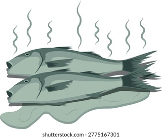 spoiled fish, bad seafood vector.