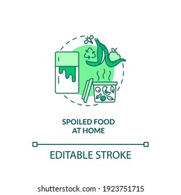 Spoiled food at home concept icon. Expired products idea thin line illustration. Food waste. Poisoning and indigestion. Spoilage, wastage. Vector isolated outline RGB color drawing. Editable stroke