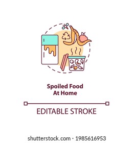 Spoiled food at home concept icon. Expired products idea thin line illustration. Food waste. Funky, rancid odor. Spoilage and wastage. Vector isolated outline RGB color drawing. Editable stroke