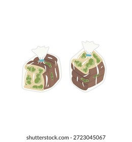 Pão estragado com molde verde, metade dentro de um saco plástico. Útil para ilustrar a deterioração dos alimentos, higiene, problemas de armazenamento e contaminação fúngica no conteúdo educacional ou de saúde.