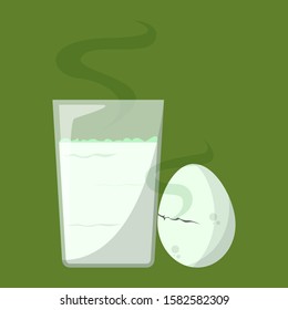 Spoiled Milk And Rotten Egg Vector Isolated. Bad Dairy Product, Damaged Meal. Dangerous Expired Food.