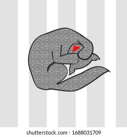 spoiled patterned cat with a nose-heart on a gray striped background