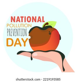 A spoiled red apple on a hand with dirt in honor of the fight against environmental pollution